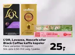 Kvickly L'OR, Lavazza, Nescafe eller Black Coffee kaffe kapsler tilbud