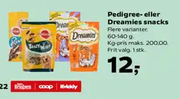 Kvickly Pedigree- eller Dreamies snacks Flere varianter. tilbud