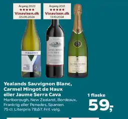 SuperBrugsen Yealands Sauvignon Blanc, Carmel Mingot de Haux eller Jaume Serra Cava tilbud