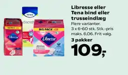 SuperBrugsen Libresse eller Tena bind eller trusseindlæg tilbud