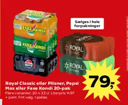 SuperBrugsen Royal Classic eller Pilsner, Pepsi Max eller Faxe Kondi tilbud