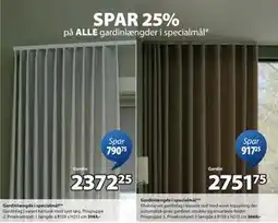 JYSK SPAR 25% på ALLE gardinlængder i specialmål tilbud