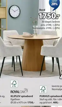JYSK KLIPLEV spisebord, DKK 1750 tilbud