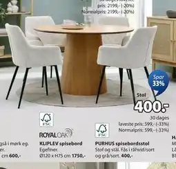 JYSK PURHUS spisebordsstol, DKK 400 tilbud