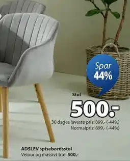 JYSK ADSLEV spisebordsstol, DKK 500 tilbud