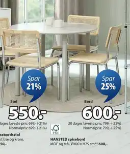 JYSK HANSTED spisebord, DKK 600 tilbud