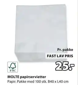 JYSK MOLTE papirservietter, DKK 25 tilbud