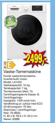 Harald Nyborg Vaske-Tørremaskine, DKK 2499 tilbud