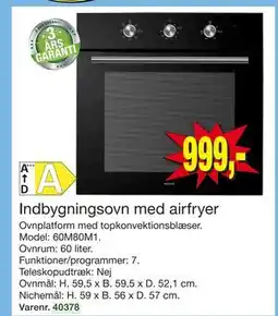 Harald Nyborg Indbygningsovn med airfryer, DKK 999 tilbud