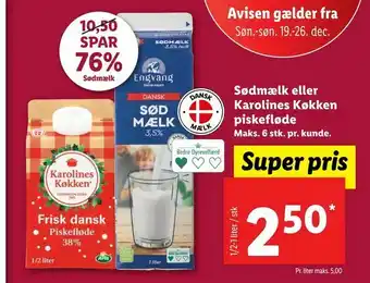 Let-Køb Sødmælk eller Karolines Køkken piskefløde tilbud