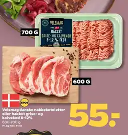 Netto Velsmag danske nakkekoteletter eller hakket grise- og kalvekød 8-12% tilbud