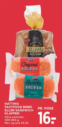 MENY HATTING Fastfood brød eller sandwich klapper tilbud