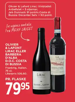 MENY Olivier & lafont lirac eller barbera d'alba d.o.c. costa di bussia tilbud