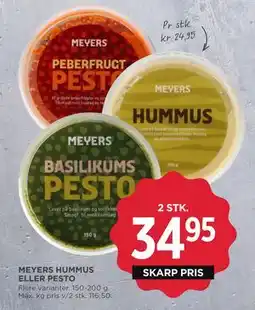 MENY MEYERS HUMMUS ELLER PESTO, DKK 34.95 tilbud