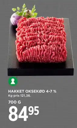 MENY HAKKET OKSEKØD 4-7 %, DKK 84.95 tilbud