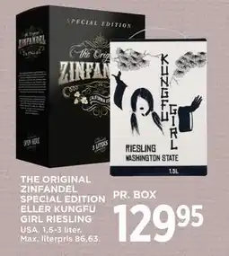 MENY THE ORIGINAL ZINFANDEL SPECIAL EDITION ELLER KUNGFU GIRL RIESLING, DKK 129.95 tilbud