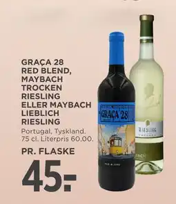 MENY GRAÇA 28 RED BLEND, MAYBACH TROCKEN RIESLING ELLER MAYBACH LIEBLICH RIESLING, DKK 45 tilbud