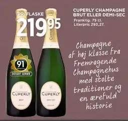 MENY CUPERLY CHAMPAGNE BRUT ELLER DEMI-SEC, DKK 219.95 tilbud