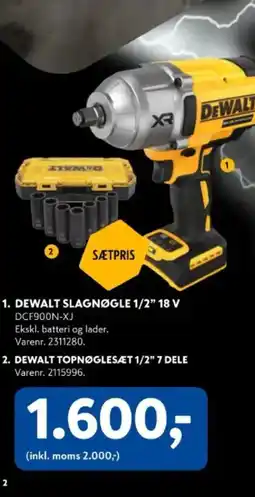Davidsen DEWALT Slagnøgle 1/2” 18 v + Topnøglesæt 1/2" 7 dele tilbud