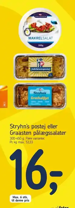 Føtex Stryhn's postej eller Graasten pålægssalater tilbud