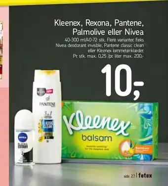 Føtex Kleenex, Rexona, Pantene, Palmolive eller Nivea tilbud