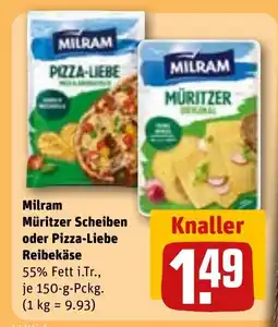 REWE DE MILRAM Müritzer scheiben oder pizza-liebe reibekäse tilbud