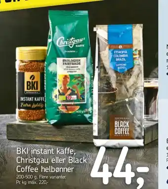 Føtex BKI instant kaffe, Christgau eller Black Coffee helbønner tilbud