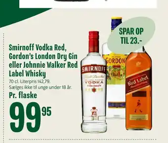Min Købmand Smirnoff Vodka Red, Gordon's London Dry Gin eller Johnnie Walker Red Label Whisky tilbud