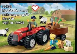 Lego Rød traktor med anhænger og får tilbud
