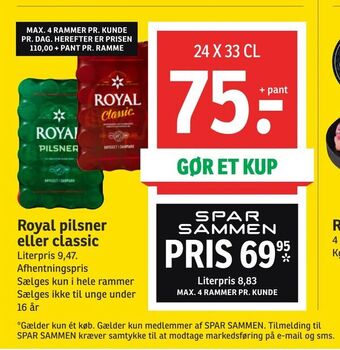 SPAR Royal pilsner eller classic tilbud