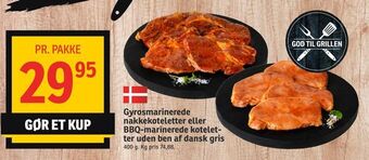 SPAR Gyrosmarinerede nakkekoteletter eller BBQ-marinerede koteletter uden ben af dansk gris tilbud