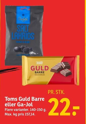 SPAR Toms Guld Barre eller Ga-Jol tilbud