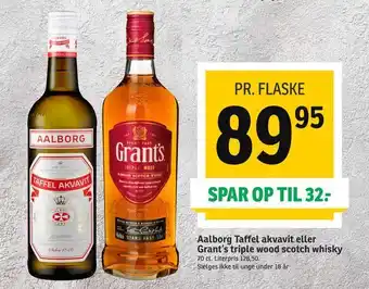 SPAR Aalborg Taffel akvavit eller Grant's triple wood scotch whisky tilbud
