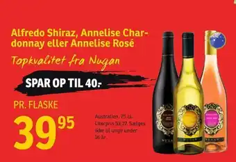 Alfredo Shiraz, Annelise Char donnay eller Annelise Rosé