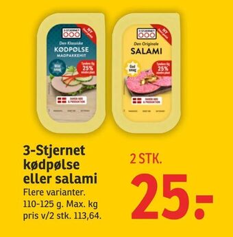 SPAR 3-Stjernet kødpølse eller salami tilbud