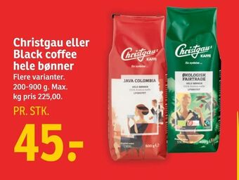 SPAR Christgau eller Black coffee hele bønner tilbud