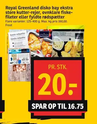 Royal Greenland disko bay ekstra store kutter-rejer, ovnklare fiske fileter eller fyldte rødspætter