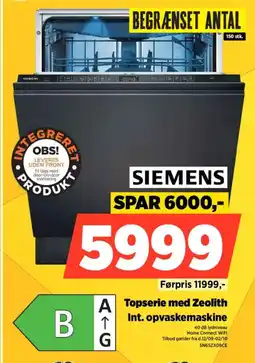 Power SIEMENS Topserie med Zeolith Int. opvaskemaskine tilbud