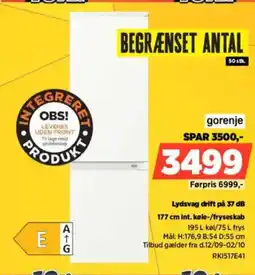 Power Gorenje lydsvag drift på 37 db int. køle-/fryseskab tilbud
