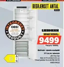 Power LIEBHERR BioFresh - mindre madspild int. køleskab 294 liter køl tilbud