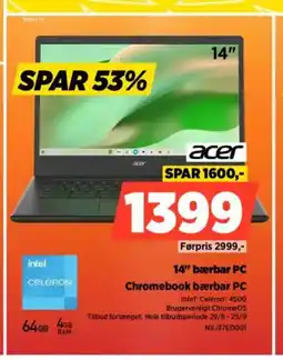 Power Acer 14" bærbar chromebook bærbar pc tilbud