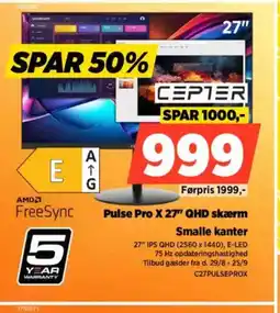 Power Pulse Pro X 27" QHD skærm Smalle kanter tilbud