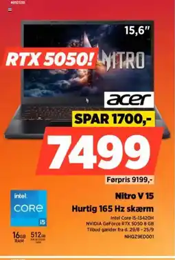 Power Acer Nitro V 15 Hurtig 165 Hz skærm tilbud