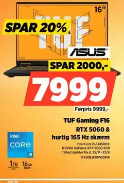 Power TUF Gaming F16 hurtig 165 Hz skærm tilbud