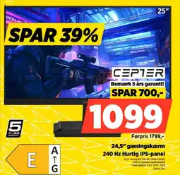 Power CEPTER 24,5" gamingskærm 240 Hz Hurtig IPS-panel tilbud