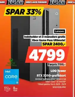 Power Lenovo LOQ Tow RTX 3050-grafikkort er tilbud
