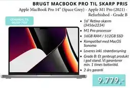 CBC Apple MacBook Pro 14” (Space Grey) - Apple M1 Pro (2021) Refurbished - Grade B, DKK 9779 tilbud