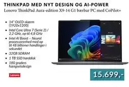 CBC Lenovo ThinkPad Aura-edition X9-14 G1 bærbar PC med CoPilot+, DKK 15699 tilbud