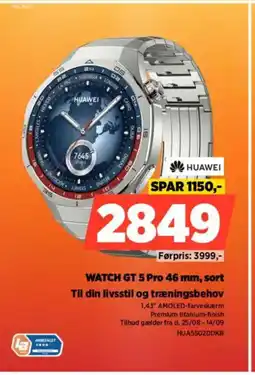 Power HUAWEI WATCH GT 5 Pro 46 mm, sort Til din livsstil og træningsbehov tilbud