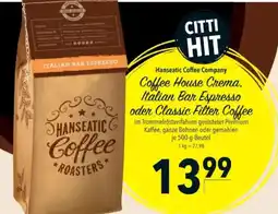 Citti Coffee House Crema, Italian Bar Espresso oder Classic Filter Coffee tilbud